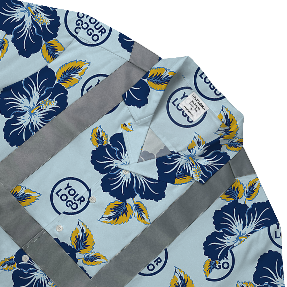 Light Blue Floral Aloha Shirt With Custom Logo 4
