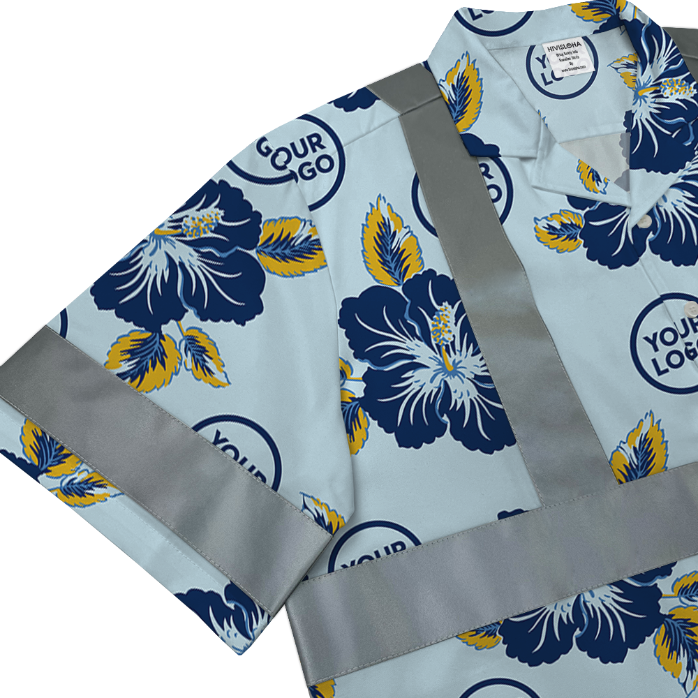 Light Blue Floral Aloha Shirt With Custom Logo 5