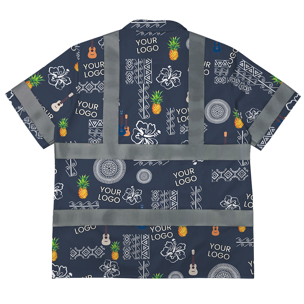Navy Pineapple Safety Hawaiian Shirt With Custom Logo 2
