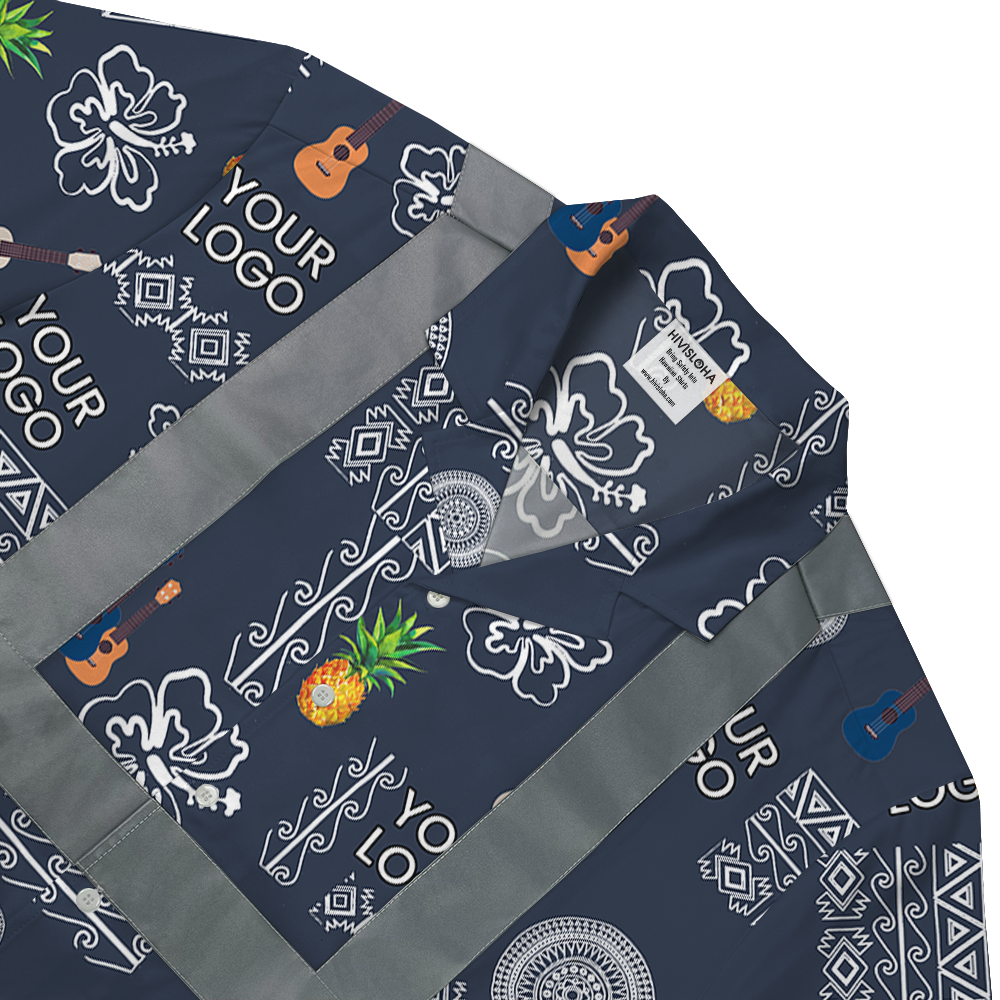 Navy Pineapple Safety Hawaiian Shirt With Custom Logo 4