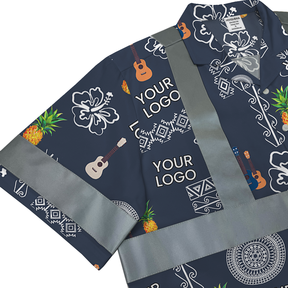 Navy Pineapple Safety Hawaiian Shirt With Custom Logo 5