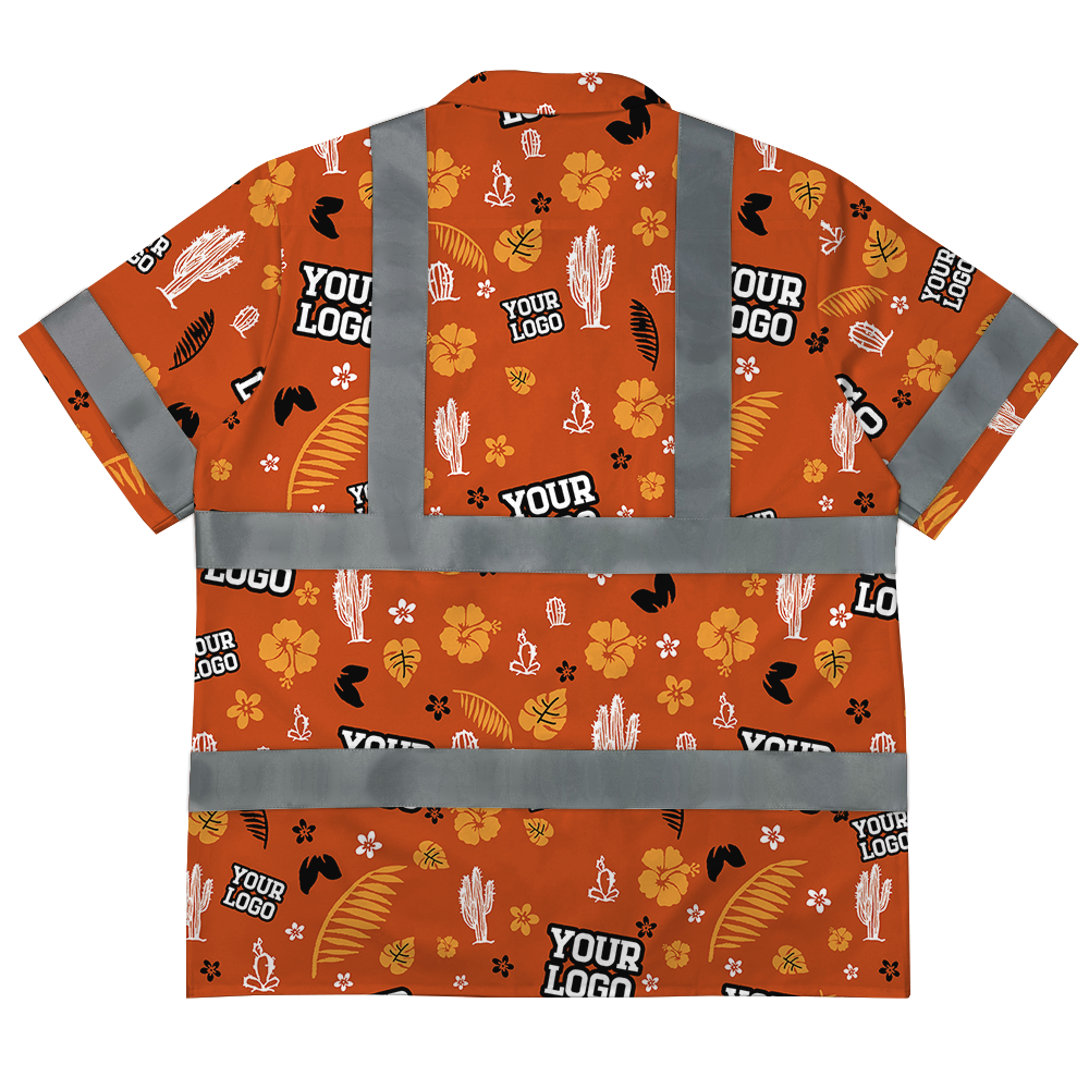 Orange Cactus Reflective Safety Aloha Shirt With Custom Logo 2