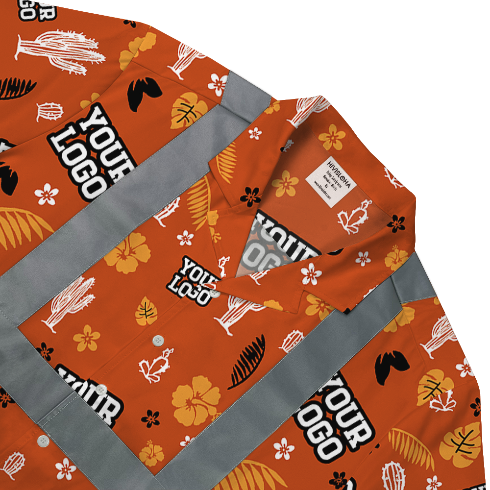 Orange Cactus Reflective Safety Aloha Shirt With Custom Logo 4