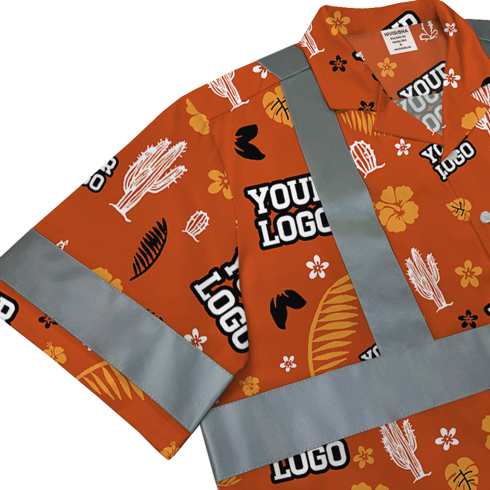 Orange Cactus Reflective Safety Aloha Shirt With Custom Logo 5