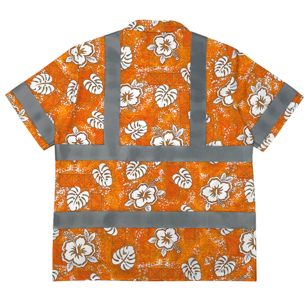 Orange Hi Vis Aloha Floral Shirt With Reflective Strip 2