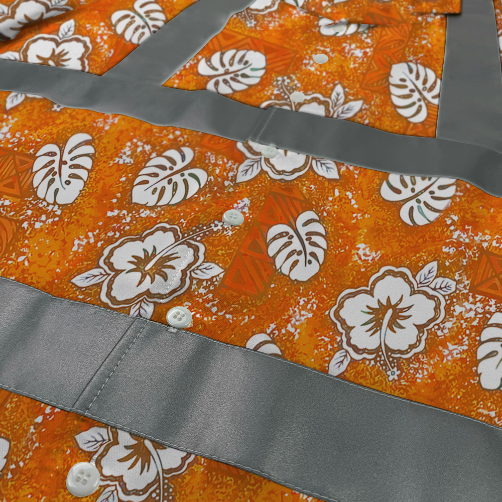 Orange Hi Vis Aloha Floral Shirt With Reflective Strip 3