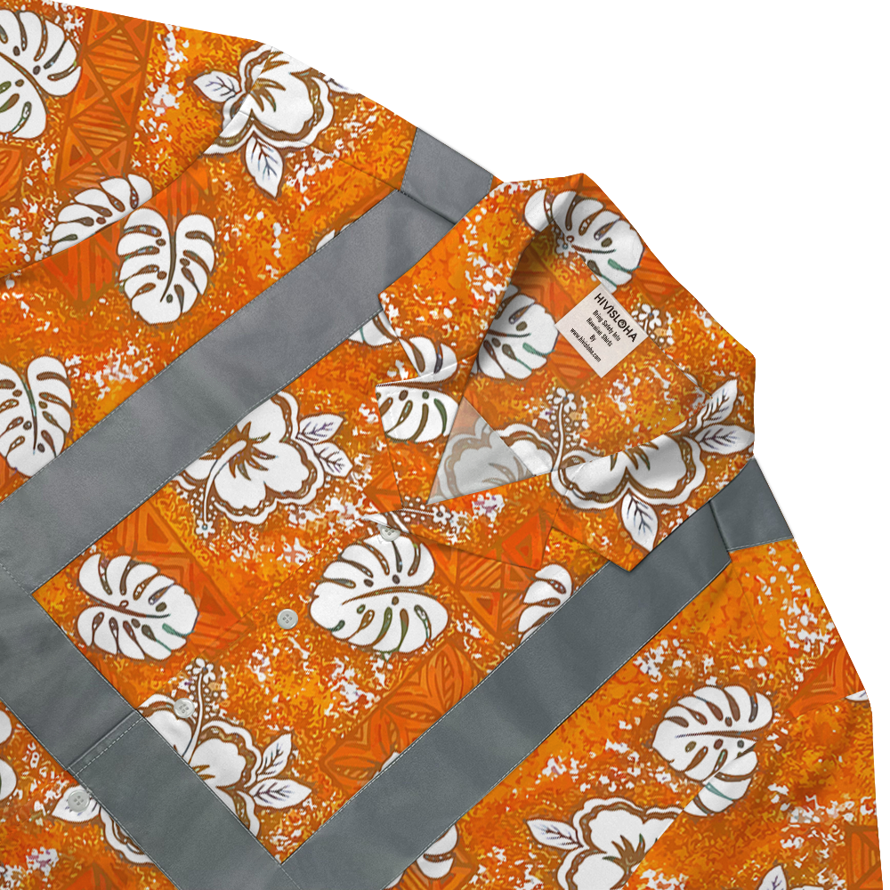 Orange Hi Vis Aloha Floral Shirt With Reflective Strip 4