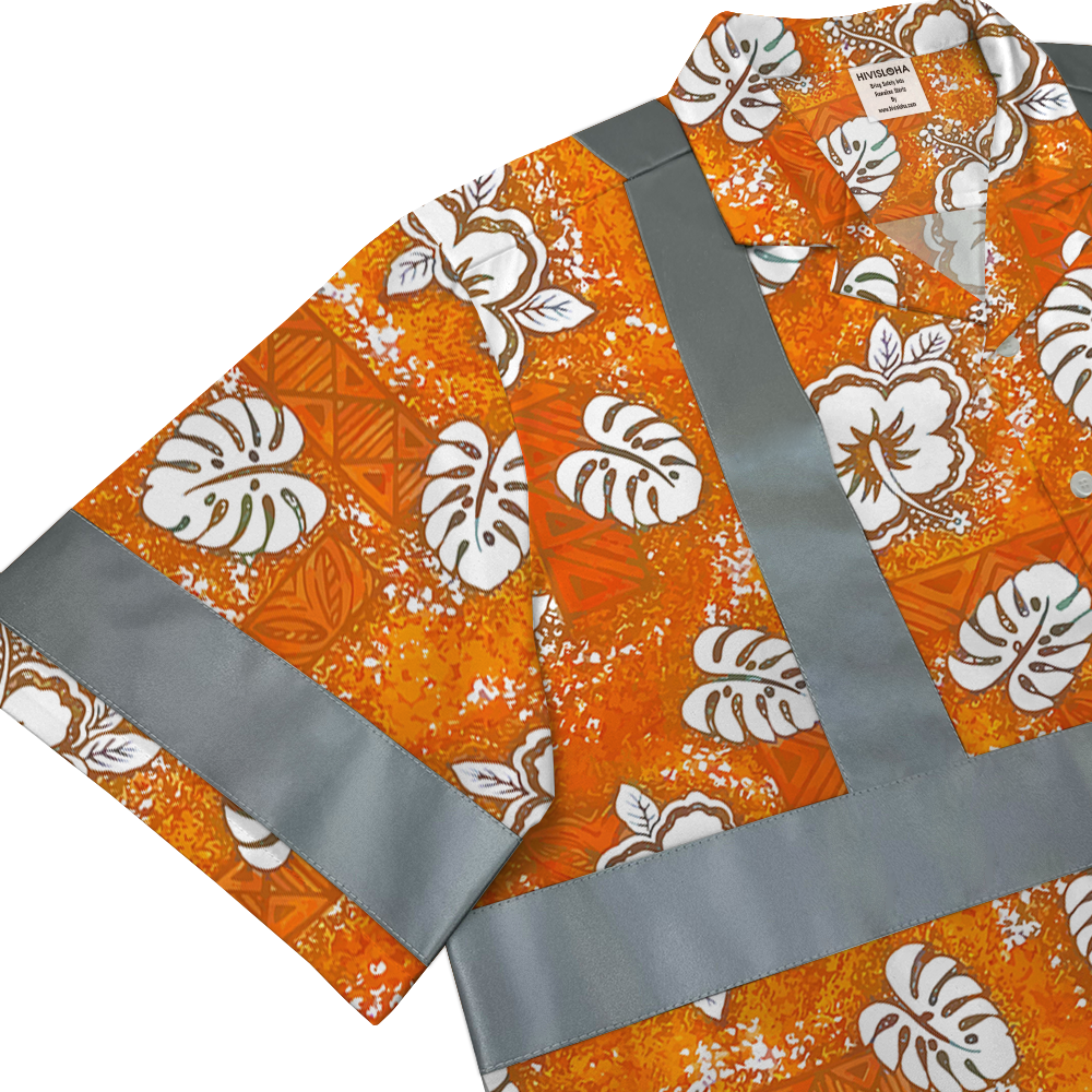Orange Hi Vis Aloha Floral Shirt With Reflective Strip 5
