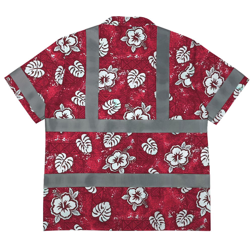 Red Hawaiian Floral Shirt With Reflective Strips 2