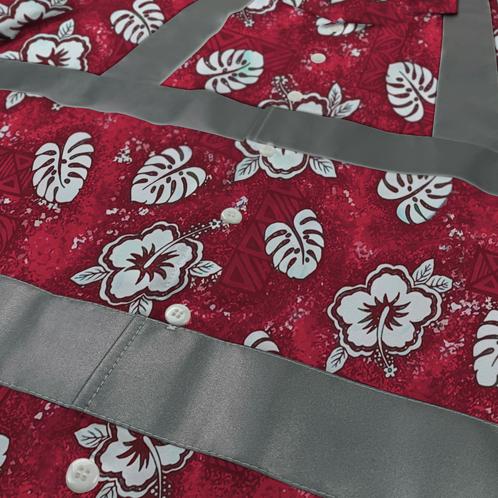 Red Hawaiian Floral Shirt With Reflective Strips 3