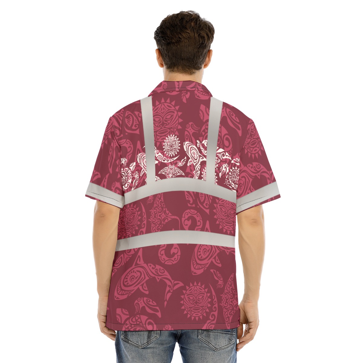 Tribal Tattoo Shark Red Hi Vis Hawaiian Shirt 3