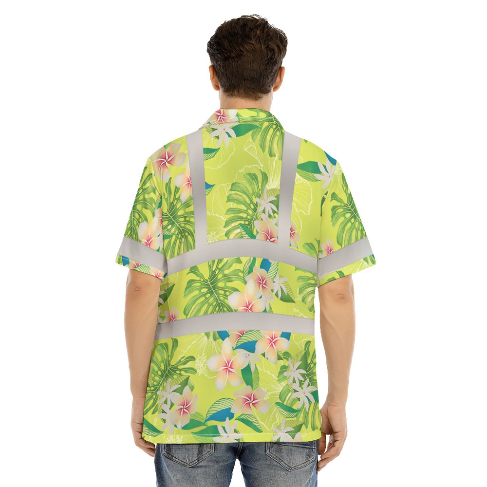 Tropical Floral Lime Hi Vis Hawaiian Shirt 3