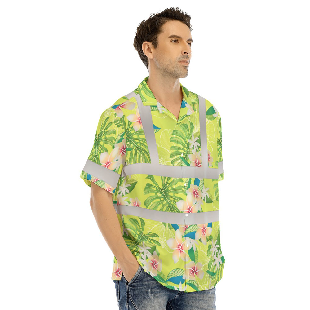Tropical Floral Lime Hi Vis Hawaiian Shirt 5