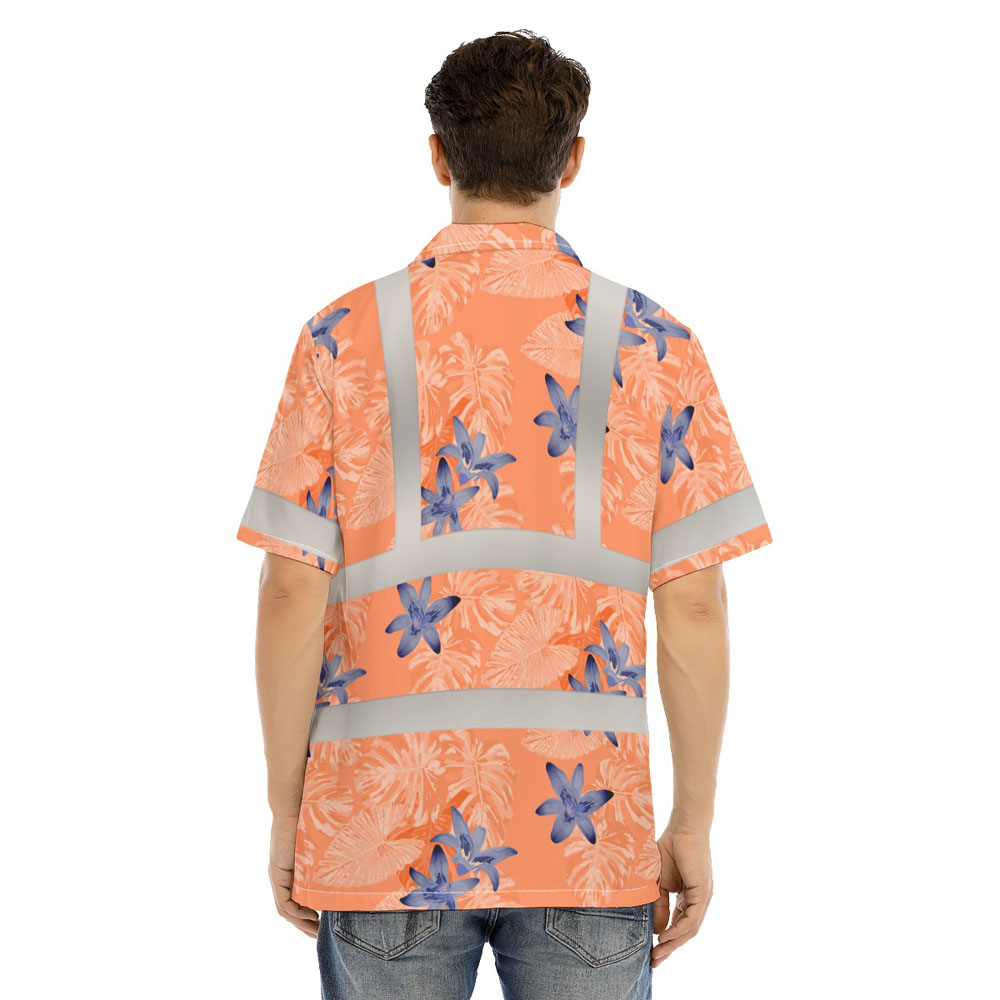 Tropical Floral Vintage Orange Hi Vis Hawaiian Shirt Class 3 3