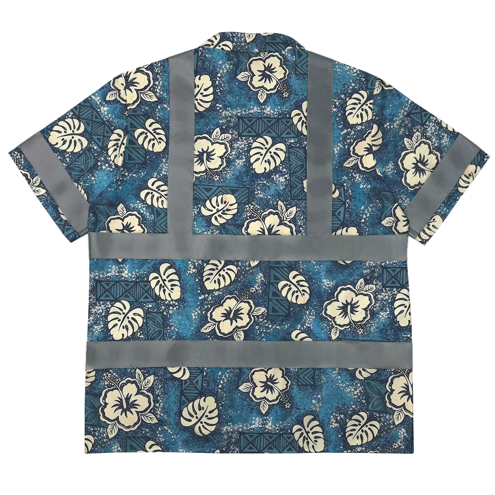 Tropical Navy Blue Hibiscus Safety Hawaiian Shirt 2