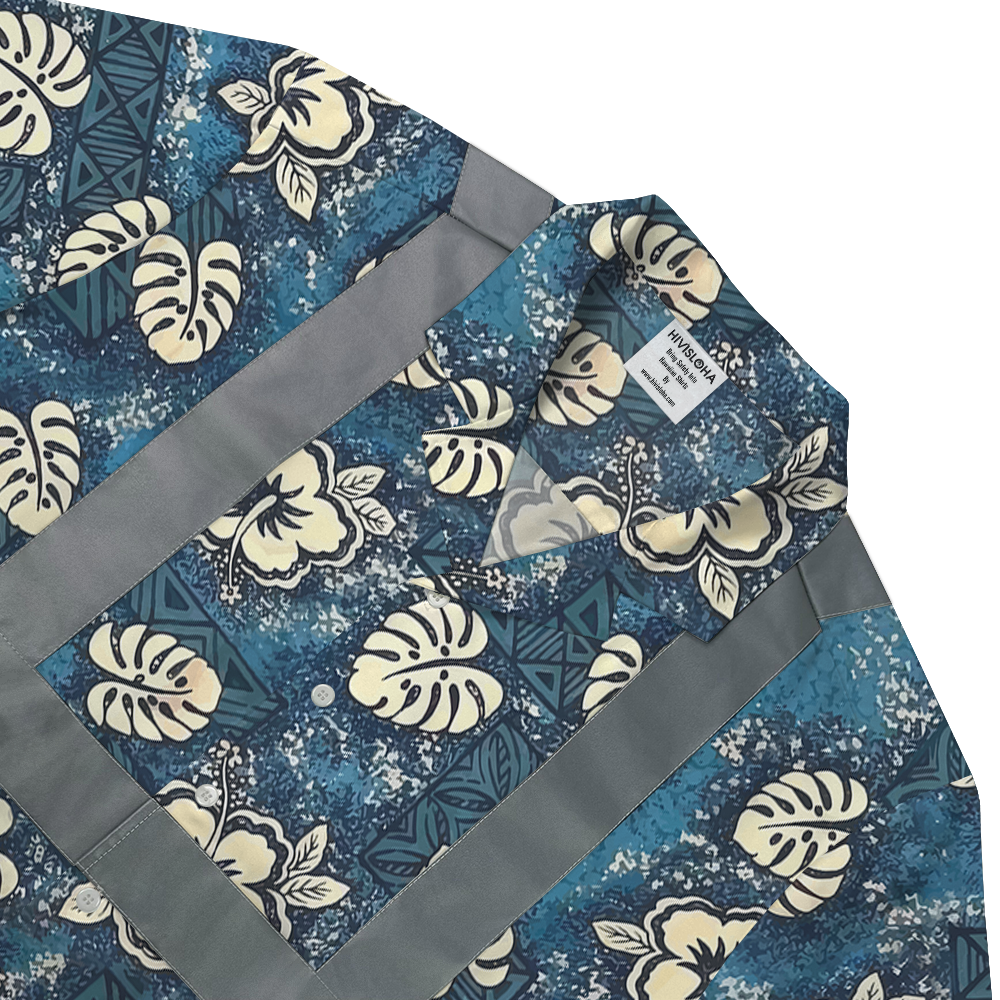 Tropical Navy Blue Hibiscus Safety Hawaiian Shirt 4