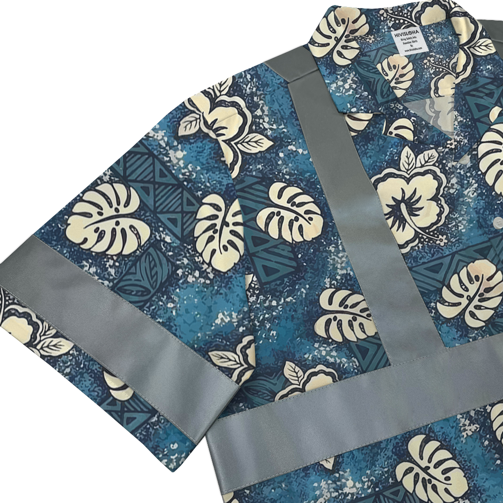 Tropical Navy Blue Hibiscus Safety Hawaiian Shirt 5