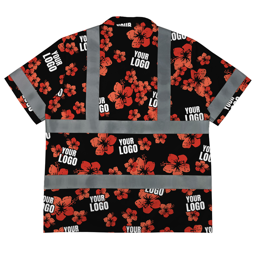 Vintage Custom Logo Black And Red Hibiscus Safety Hawaiian Shirt 2
