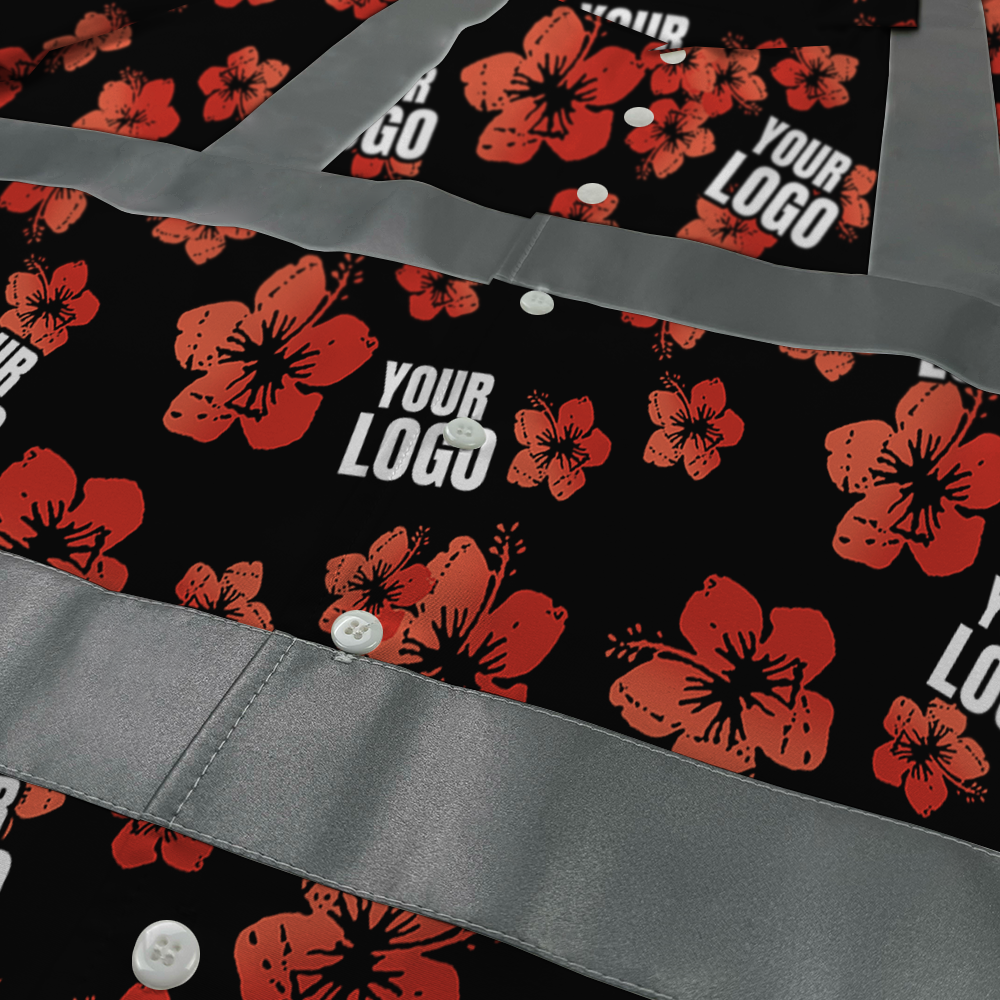 Vintage Custom Logo Black And Red Hibiscus Safety Hawaiian Shirt 3