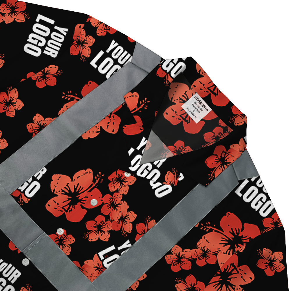 Vintage Custom Logo Black And Red Hibiscus Safety Hawaiian Shirt 4