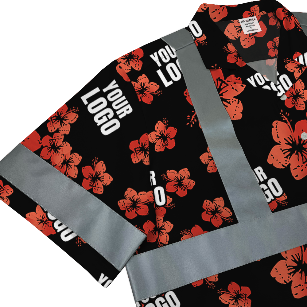 Vintage Custom Logo Black And Red Hibiscus Safety Hawaiian Shirt 5