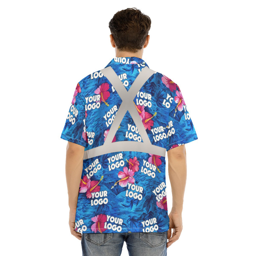 Vintage Hibiscus Navy Hi Vis Hawaiian Shirt With Custom Logo 3