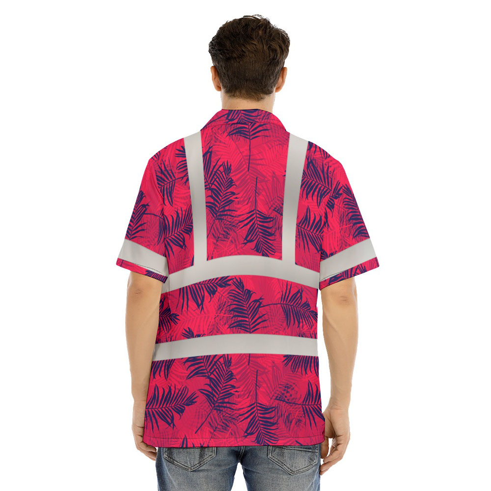 Vintage Red Safety Hawaiian Shirt With Reflective Strip 3
