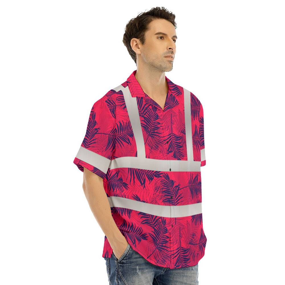 Vintage Red Safety Hawaiian Shirt With Reflective Strip 5