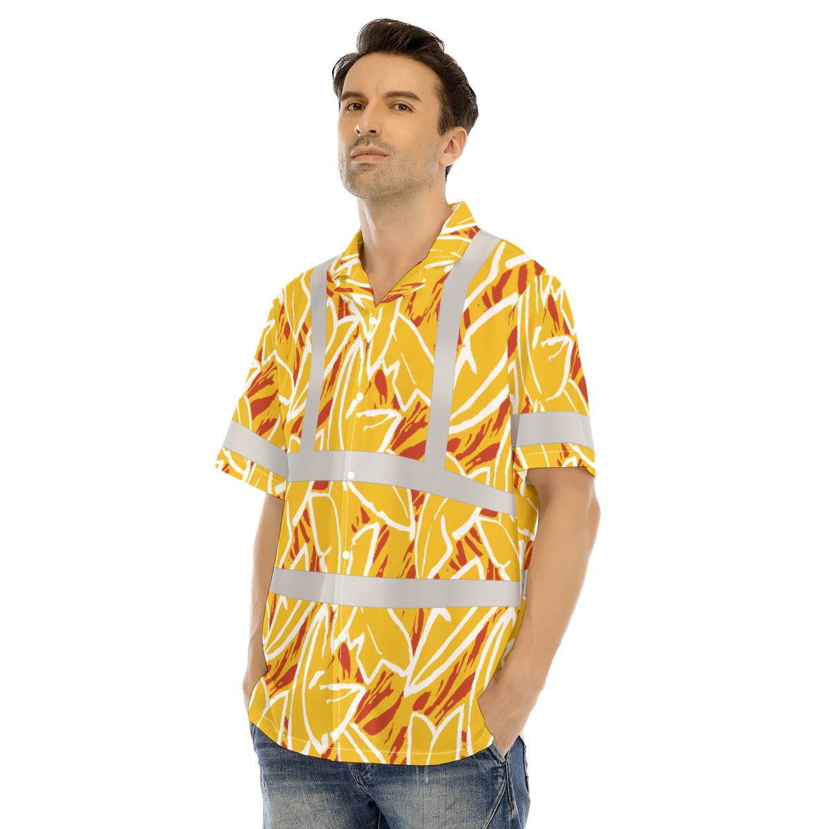 Yellow Hawaiian Safety Shirt With Reflective Strips 5