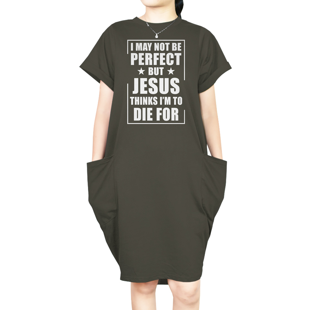 I'm Not Perfect Short Sleeve Loose Fit Pocket Dress 6