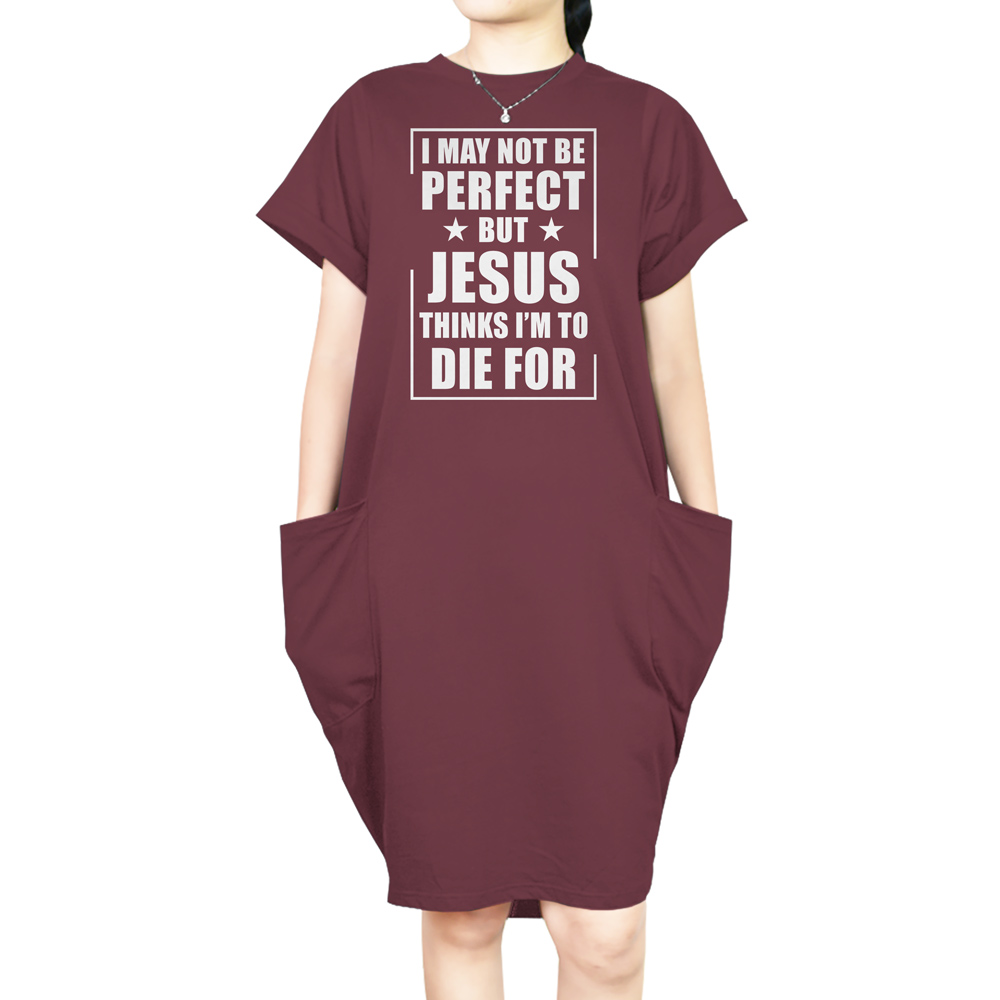 I'm Not Perfect Short Sleeve Loose Fit Pocket Dress 8