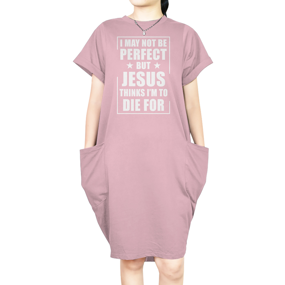 I'm Not Perfect Short Sleeve Loose Fit Pocket Dress 9