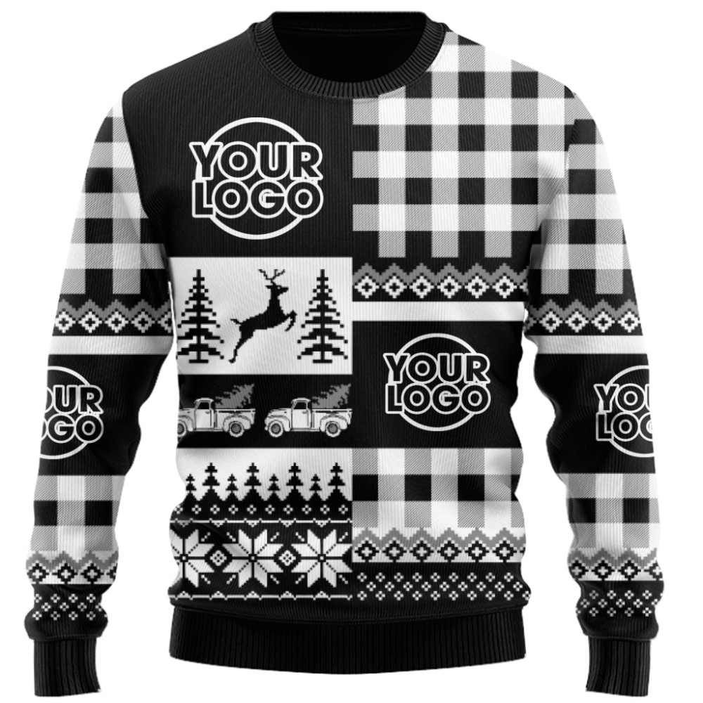  Custom Logo Patchwork Checkered Ugly Christmas Sweater 4