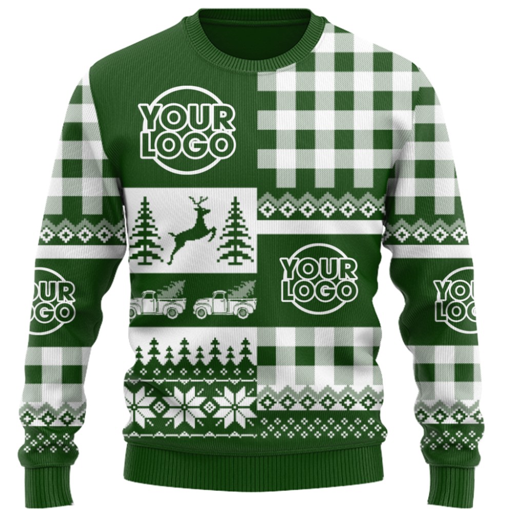  Custom Logo Patchwork Checkered Ugly Christmas Sweater 5