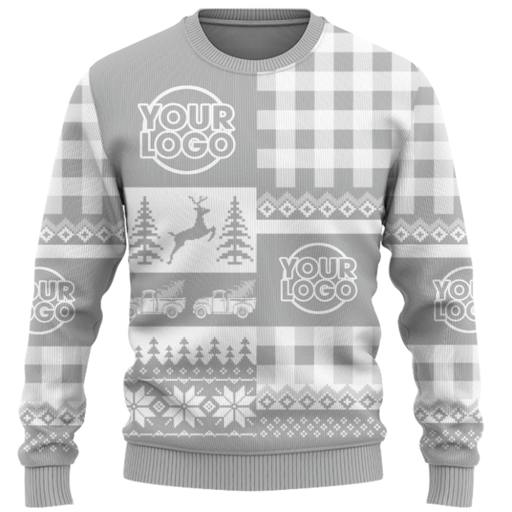  Custom Logo Patchwork Checkered Ugly Christmas Sweater 10