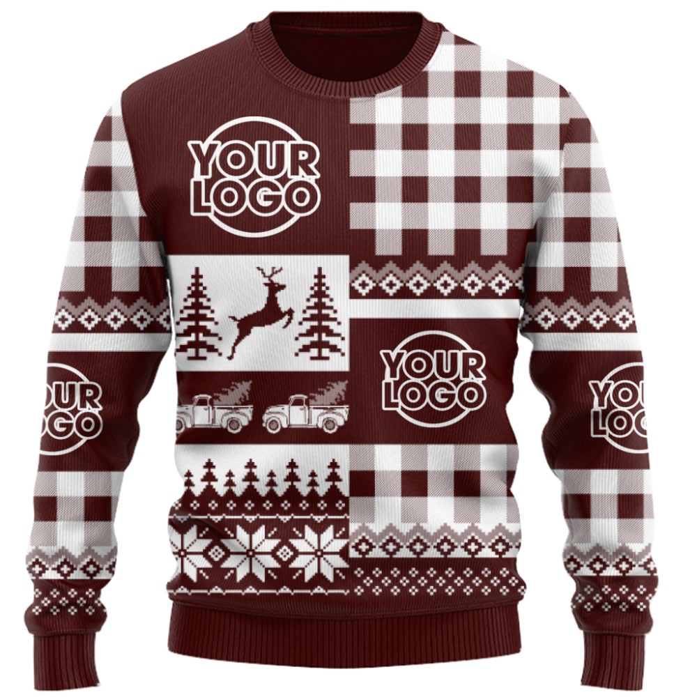  Custom Logo Patchwork Checkered Ugly Christmas Sweater 7