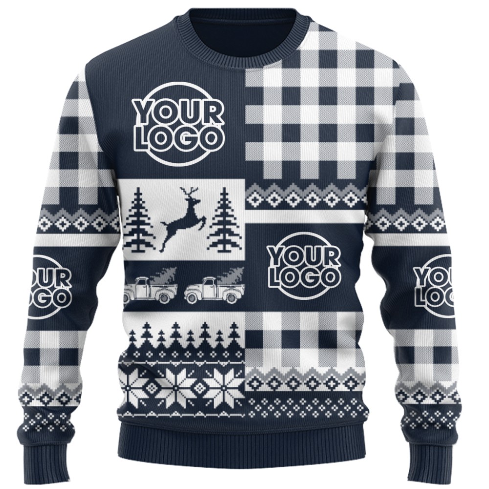  Custom Logo Patchwork Checkered Ugly Christmas Sweater 6