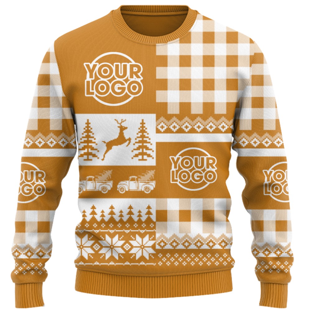  Custom Logo Patchwork Checkered Ugly Christmas Sweater 8