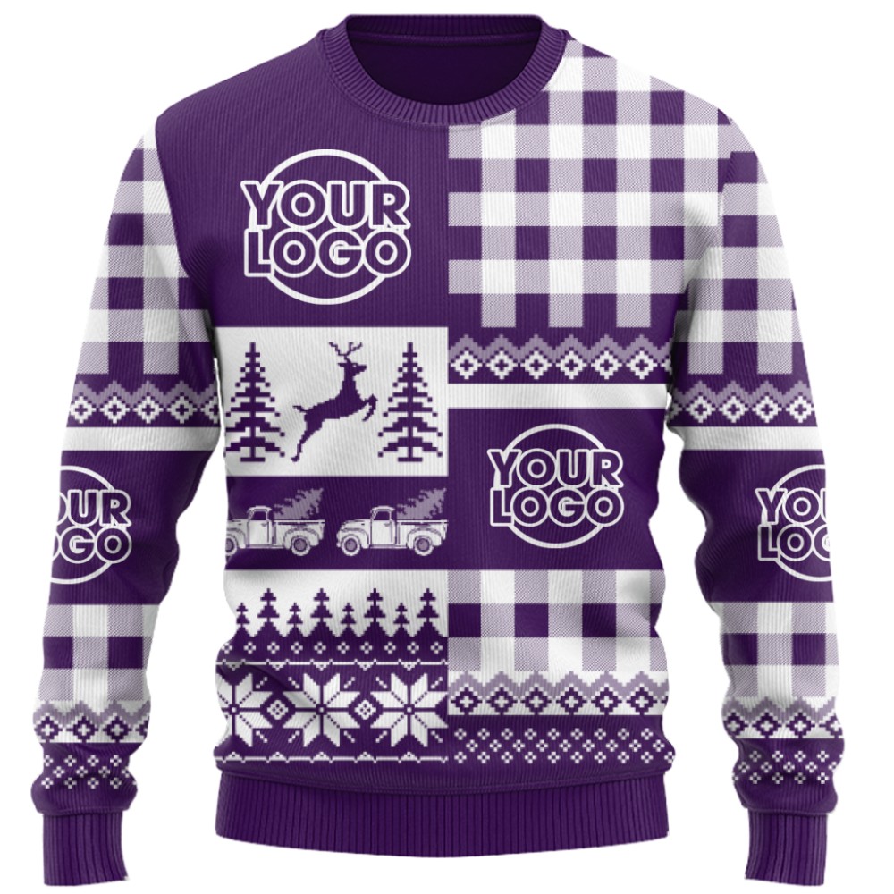  Custom Logo Patchwork Checkered Ugly Christmas Sweater 9