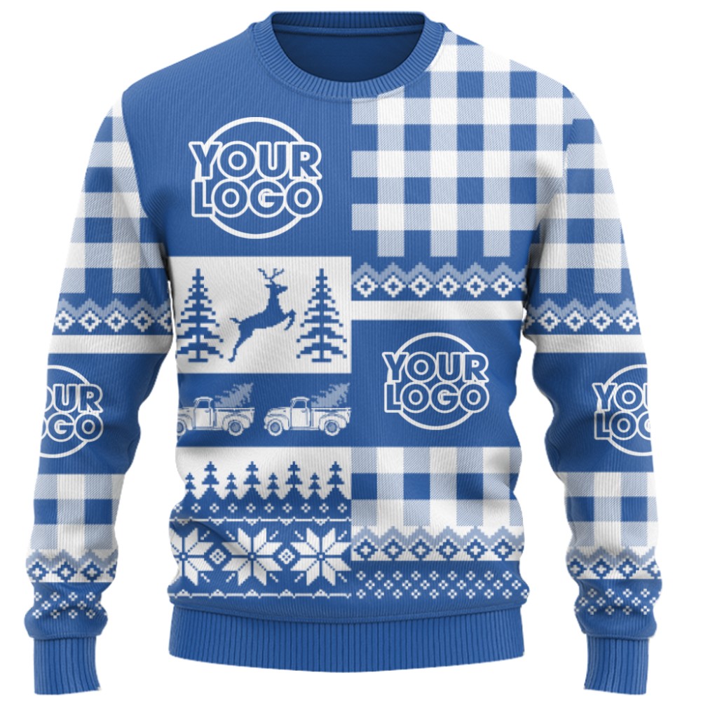  Custom Logo Patchwork Checkered Ugly Christmas Sweater 2