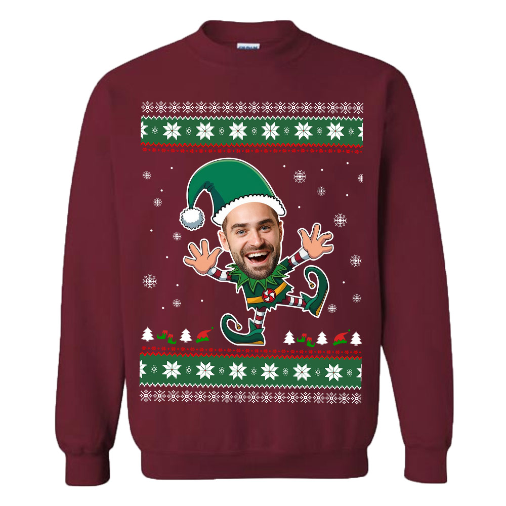 Custom Funny Face Christmas Elf Ugly Christmas Sweatshirt 9