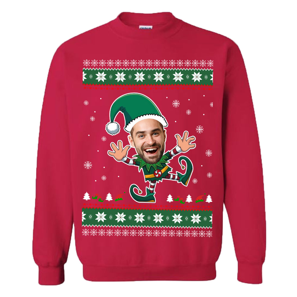 Custom Funny Face Christmas Elf Ugly Christmas Sweatshirt 10