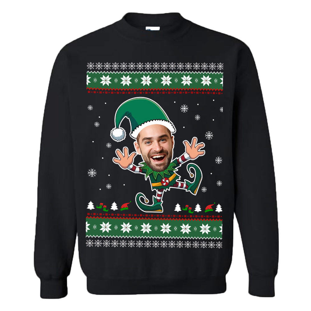 Custom Funny Face Christmas Elf Ugly Christmas Sweatshirt 4