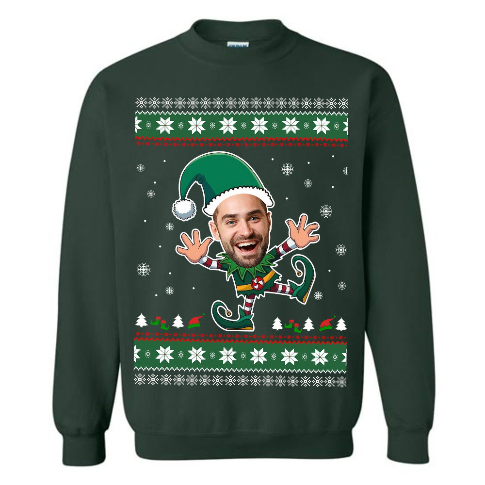 Custom Funny Face Christmas Elf Ugly Christmas Sweatshirt 5
