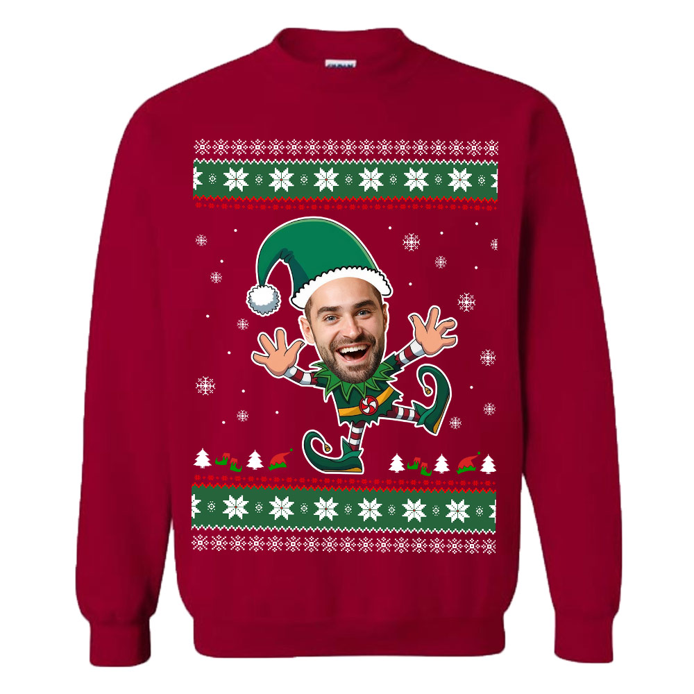 Custom Funny Face Christmas Elf Ugly Christmas Sweatshirt 6
