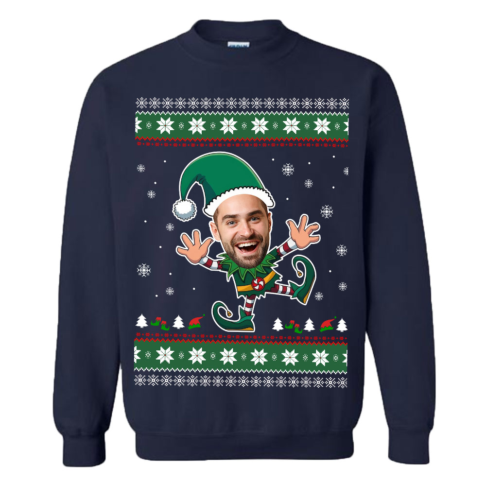 Custom Funny Face Christmas Elf Ugly Christmas Sweatshirt 7