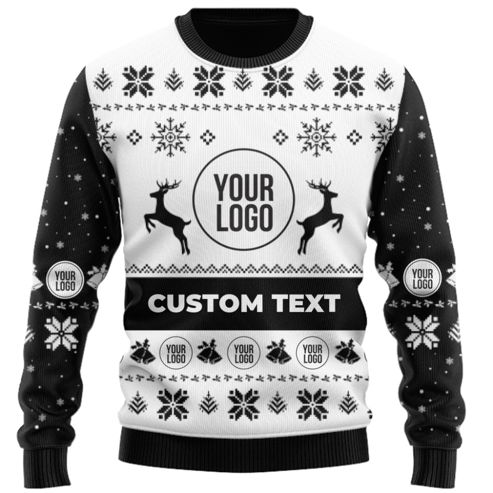 Custom Brand Name And Logo Reindeer Antlers Christmas Sweater 2