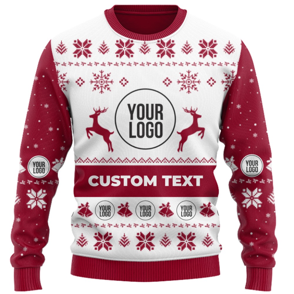 Custom Brand Name And Logo Reindeer Antlers Christmas Sweater 3