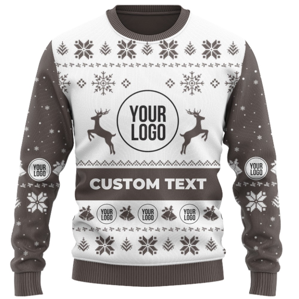 Custom Brand Name And Logo Reindeer Antlers Christmas Sweater 4