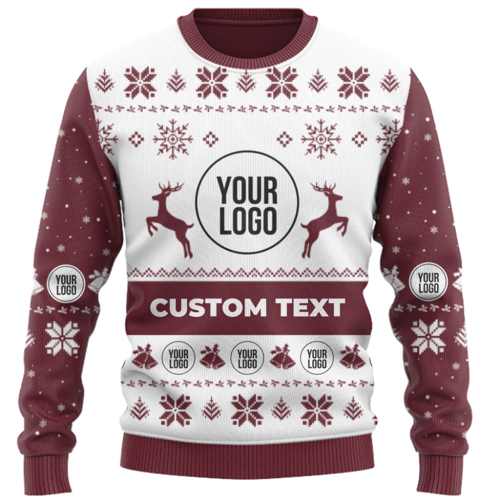 Custom Brand Name And Logo Reindeer Antlers Christmas Sweater 6